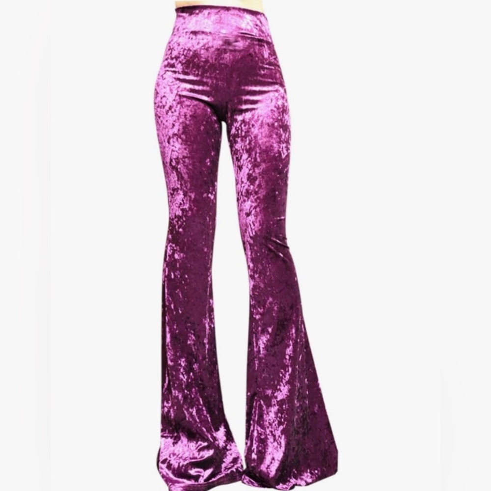 Women's Purple Velvet Wide Leg Pants